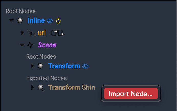 Import Node in Outline Editor